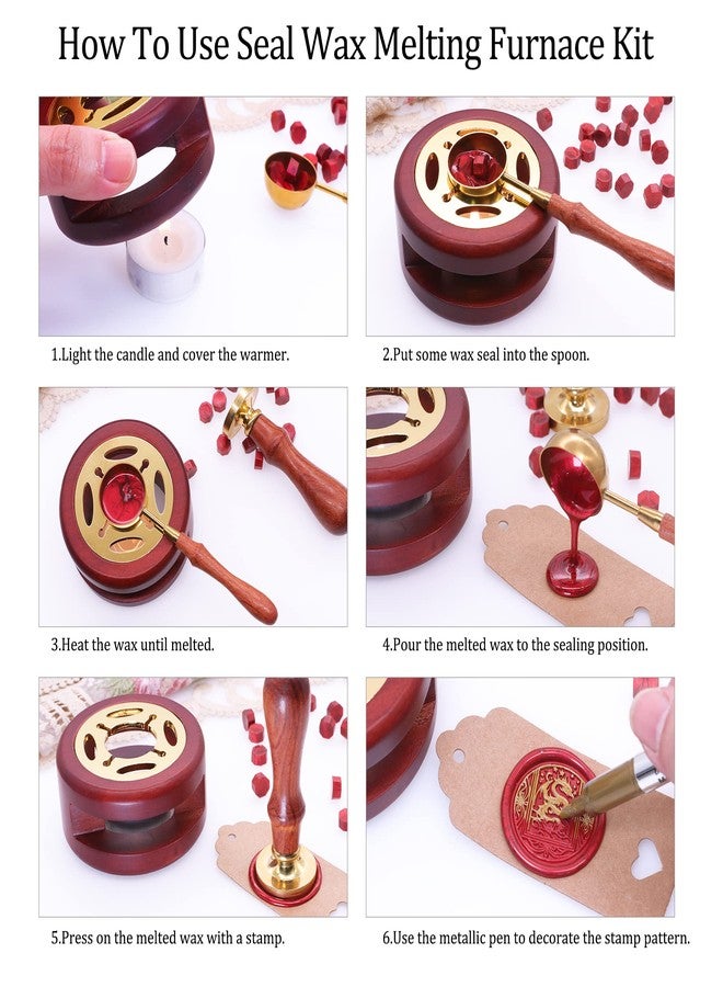 SWANGSA Wax Seal Warmer Kit, Sealing Wax Furnace Tool with 2pcs Wax Seal Pens + Wax Seal Spoon and 2pcs Candles for Sealing Wax Stamp Wedding Invitation Envelope Letter (Wood) - Image 4