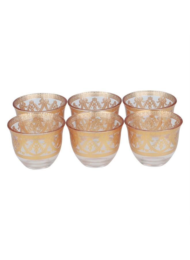 Alsaif Max Arabic Coffee Cups Set 6 Pieces 90 Ml Golden Pattern Transparent - Image 1