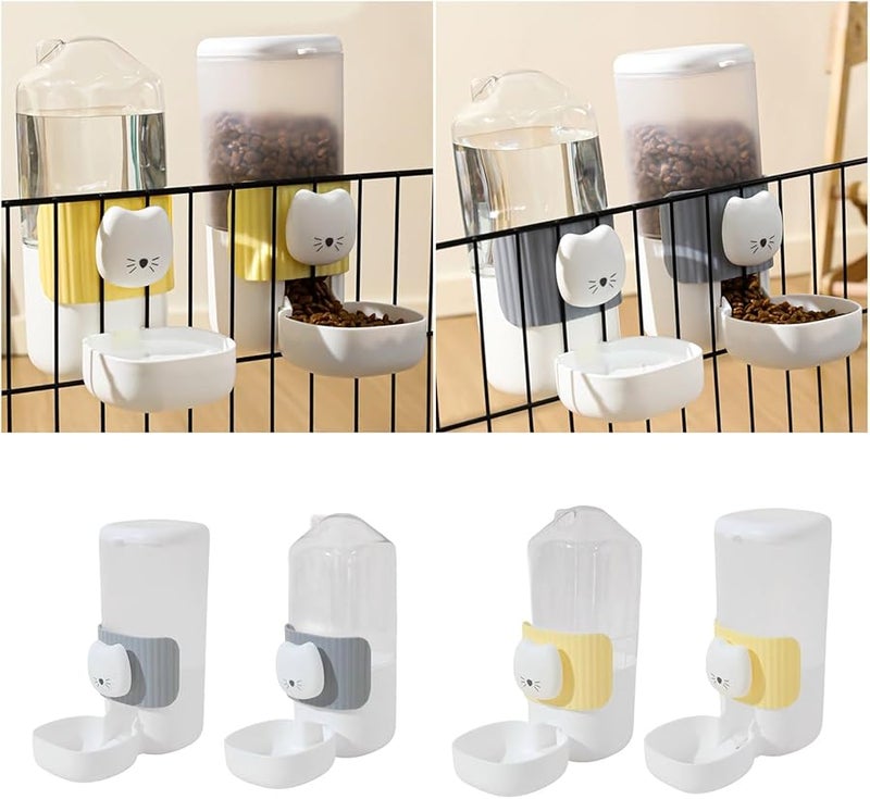 أصفر أوتوماتيكي مغذي الكلاب 2 قطعة وجه كرتوني معلق وعاء طعام وماء للجراء والقطط - Image 3