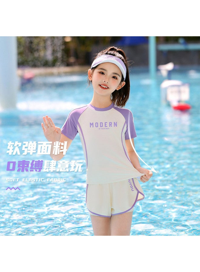 YouYou Children's Swimwear For Girls, Professional Two-piece Swimsuit With Double-layer Bottom, 2025 New Winter Swimwear For Girls - Image 5