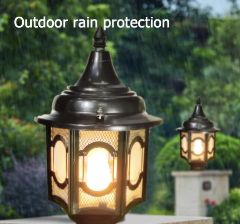 Lyse Decor Outdoor Gate Lamp Waterproof, Decorative Gate Light, Exterior Light, Gate Lamp for Main Gate (Metal & Glass, Black) (Pack of 2) - Image 3