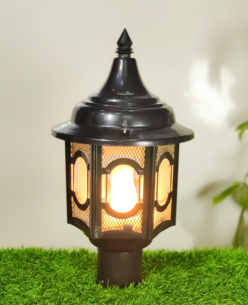 Lyse Decor Outdoor Gate Lamp Waterproof, Decorative Gate Light, Exterior Light, Gate Lamp for Main Gate (Metal & Glass, Black) (Pack of 2) - Image 1