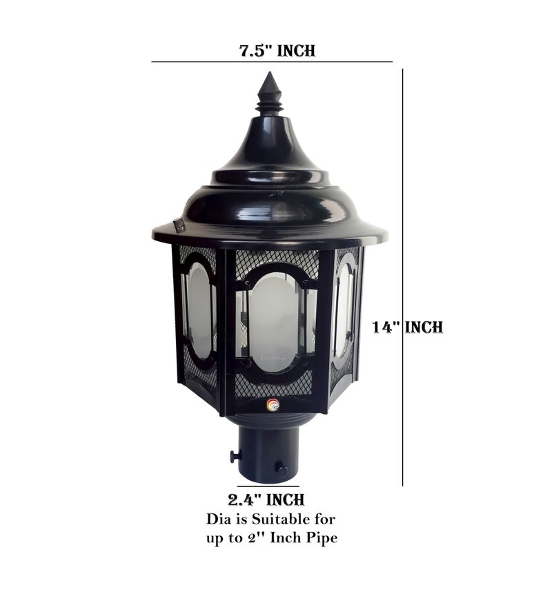 Lyse Decor Outdoor Gate Lamp Waterproof, Decorative Gate Light, Exterior Light, Gate Lamp for Main Gate (Metal & Glass, Black) (Pack of 2) - Image 5