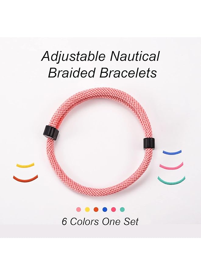 erorex 6 Pcs Nautical Braided Rope Bracelets Colorful Set For Men Women Waterproof Adjustable Braided Cord Friendship Rope Bracelet Handmade Navy Marine String Bracelet With Metal Knot Woven - Image 2
