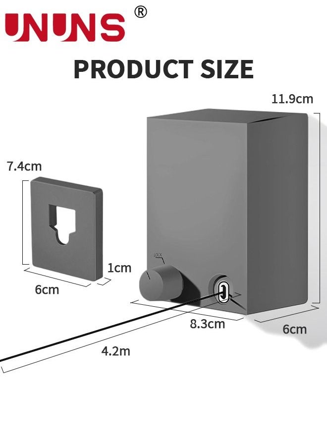 UNUNS - Retractable Clothesline,Double Line Heavy Duty Clothes Drying Laundry Line,ABS Case+Aluminum Clothes Drying Wire Rope With Adjustable 4.2m Stainless Steel Line,Wall Mounted Space-Saver Drying Line - Image 1