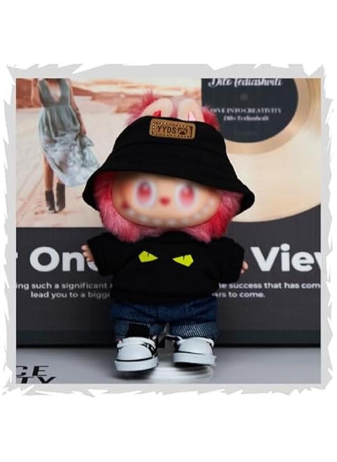 Arabest Clothes Set Compatible with Labubu, 6.7 Inches Cute Doll Clothes for Dress up Unique Style - Black T-Shirt Jeans Set & YYDS Hat & Canvas Shoes  - Image 3