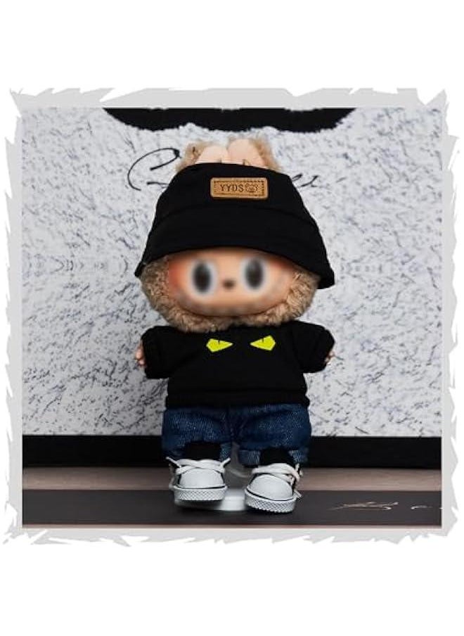 Arabest Clothes Set Compatible with Labubu, 6.7 Inches Cute Doll Clothes for Dress up Unique Style - Black T-Shirt Jeans Set & YYDS Hat & Canvas Shoes  - Image 4