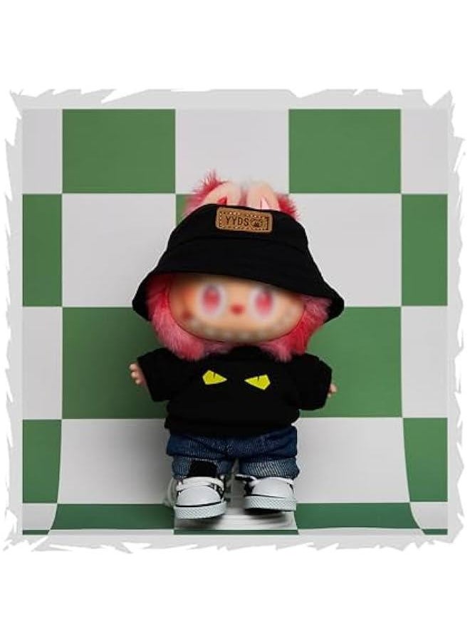Arabest Clothes Set Compatible with Labubu, 6.7 Inches Cute Doll Clothes for Dress up Unique Style - Black T-Shirt Jeans Set & YYDS Hat & Canvas Shoes  - Image 5