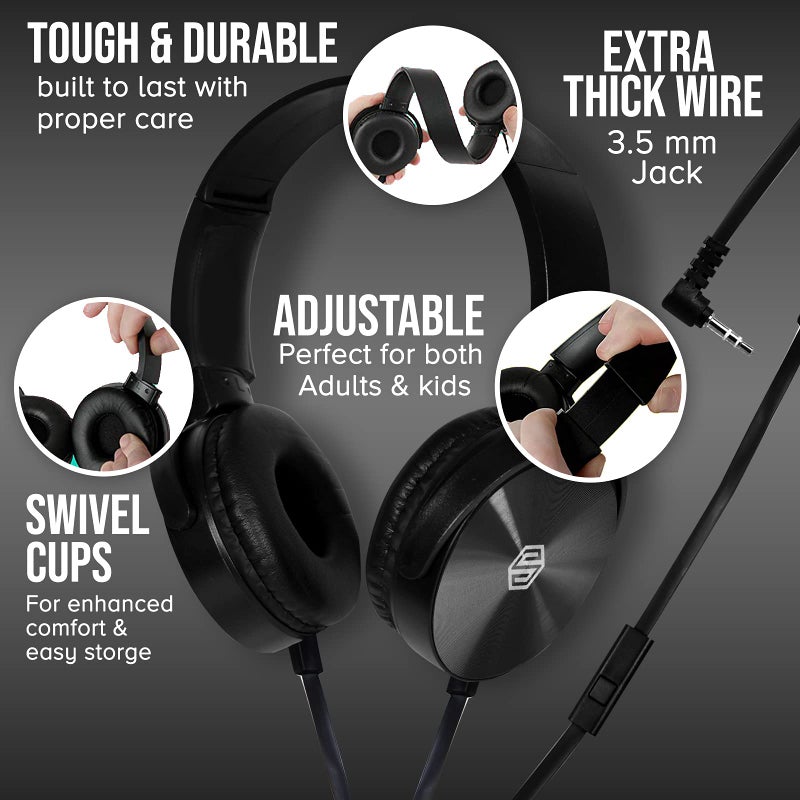 Sonitum Premium Classroom Headphone & Mic Set 3.5mm Jack Stereo Sound Earphones with Microphone & Soft Swivel On Ear Pads- Perfect for E-Learning, Meetings, Calls - Bulk Pack of 5 (Black) - Image 3