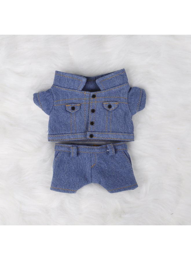 10cm Doll 20cm Cotton Doll Trousers Suit Denim Coat Pants Cotton Doll Clothes-Specifications:10cm-color:Blue Denim Jacket Denim Trousers 2-piece Set - Image 1