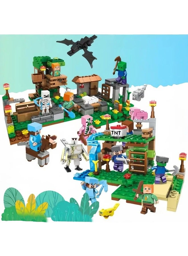 Game Blocks,393 PCS The Deluxe Village Building Block Set with Children's Educational Game Accessories, Miniature World Building Toys Cube Construction, Puzzle Building Block Family Par  - Image 2