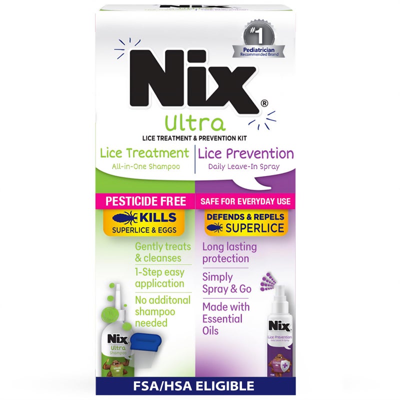 Nix Lice Treatment & Prevention Kit, All-in-One Shampoo, 4 fl oz, with Lice Removal Comb and Lice Prevention Daily Leave-in Spray, 6 fl oz - Image 1