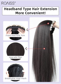 roaiss Rhinestones Headband Wig for Women, Crystal Vintage Hair Hoop with Long Synthetic Straight Hairpiece Hair Accessories, Brown Black, 50cm (20 inch)  - Image 4