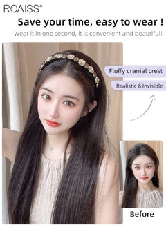 roaiss Rhinestones Headband Wig for Women, Crystal Vintage Hair Hoop with Long Synthetic Straight Hairpiece Hair Accessories, Brown Black, 50cm (20 inch)  - Image 2