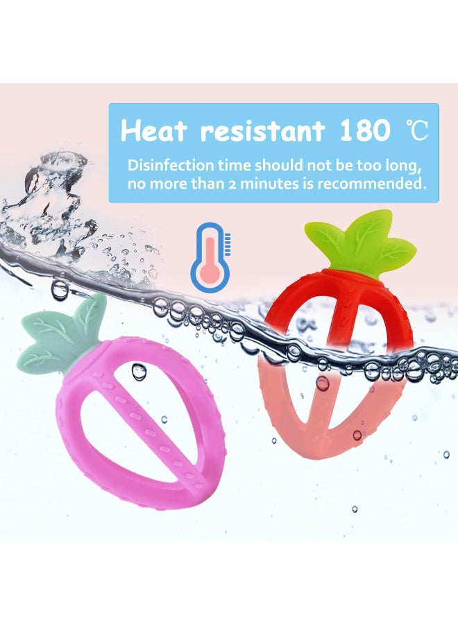 إي سي في في ألعاب تسنين للأطفال، عضاضة سيليكون على شكل فراولة من سي واي للأطفال، سهلة الإمساك، عضاضات سيليكون خالية من مادة BPA للأطفال بعمر 3 أشهر، هدية مثالية للرضع والفتيات. - Image 2