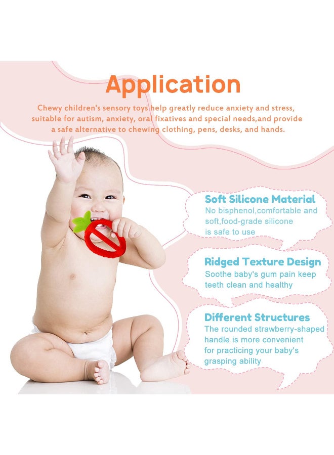 إي سي في في ألعاب تسنين للأطفال، عضاضة سيليكون على شكل فراولة من سي واي للأطفال، سهلة الإمساك، عضاضات سيليكون خالية من مادة BPA للأطفال بعمر 3 أشهر، هدية مثالية للرضع والفتيات. - Image 4