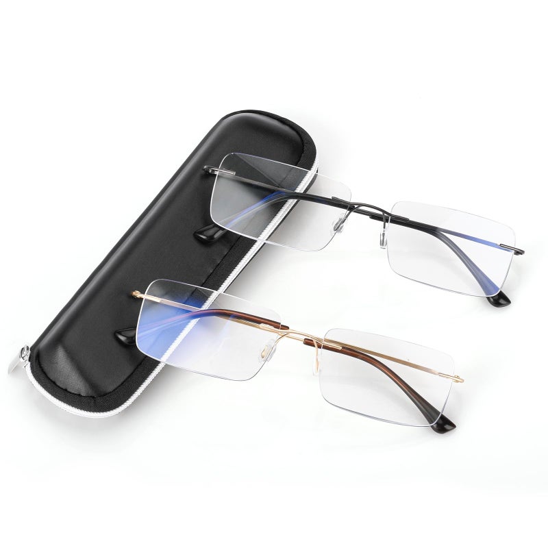 SKYOAK 2 Pack Executive Frameless Progressive Multifocus Reading Glasses for Men, Metal Rimless Blue Light Blocking Computer Readers Anti Eye Strain/UV No-Line Rectangular Multifocal Eyeglasses, 2.0x - Image 1