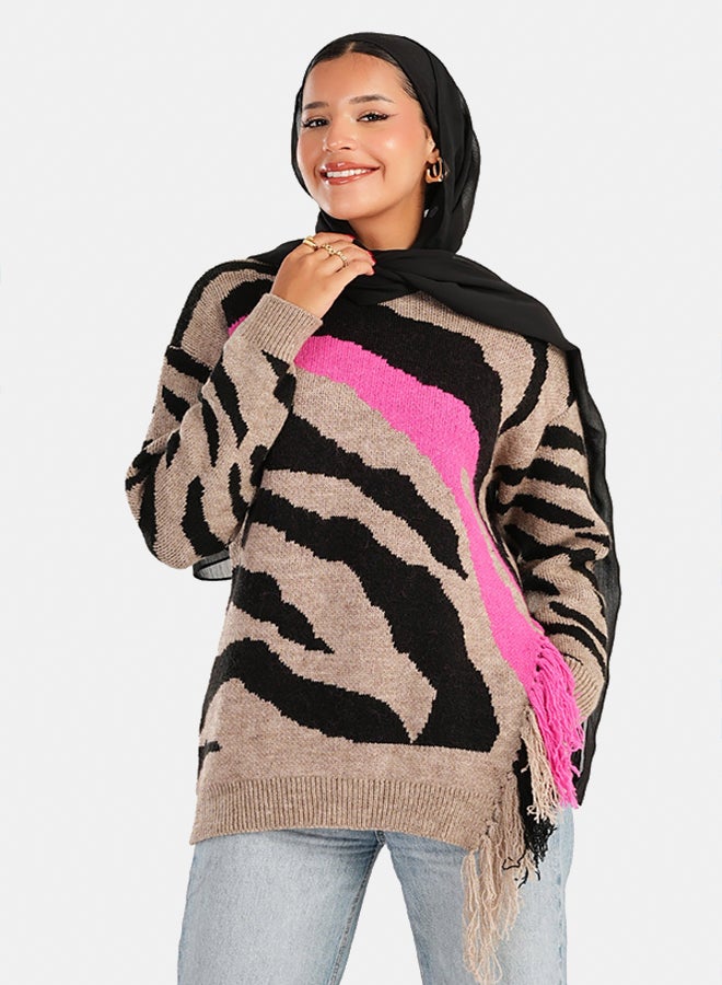 Carina Knitted Pullover with Side Fringes - Image 1