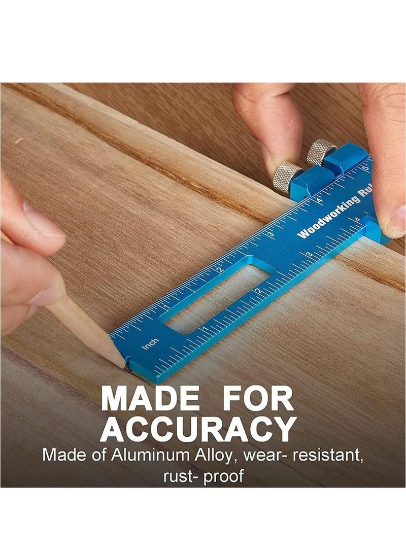 Generic Woodworking Ruler 3 Pcs Woodworking Ruler Precision Pocket Ruler Metal Slide Stop Ruler T-Track Ruler Mark Measuring Tape for Accurate Measurement of Object Size  - Image 2
