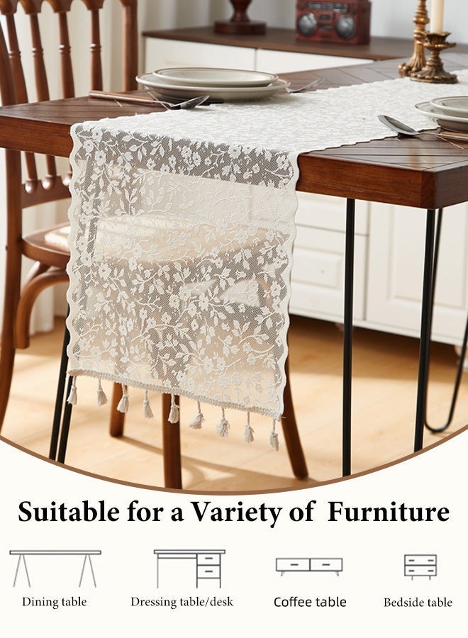 kadeo Lace Dining Table Runner with Tassels, Flower Boho, Vintage Rustic Fall Table Decorations for Weddings, Queues, Restaurant Decorations 30*220CM - Image 2