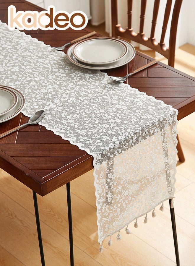 kadeo Lace Dining Table Runner with Tassels, Flower Boho, Vintage Rustic Fall Table Decorations for Weddings, Queues, Restaurant Decorations 30*220CM - Image 1
