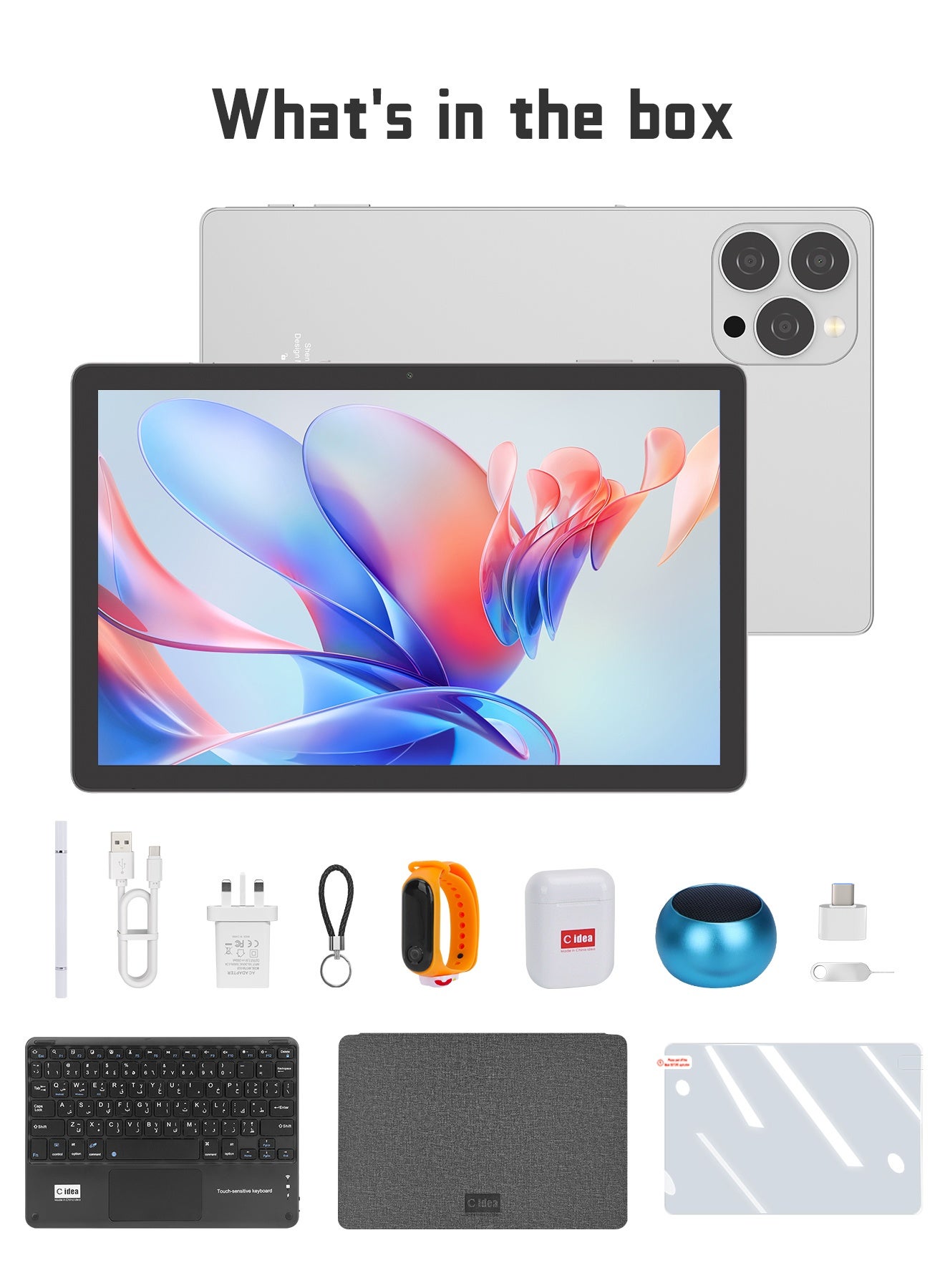 C idea 10.36 Inches Android Tablets, 8GB RAM 1TB ROM 10000mAh Battery Tablet with Single SIM, CM10016 Plus Silver