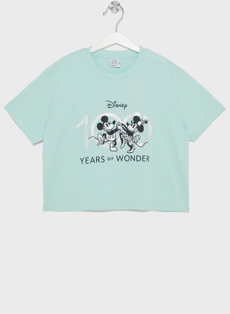 Disney Mickey Mouse Girls Mickey Mouse Printed Boxy T-Shirt