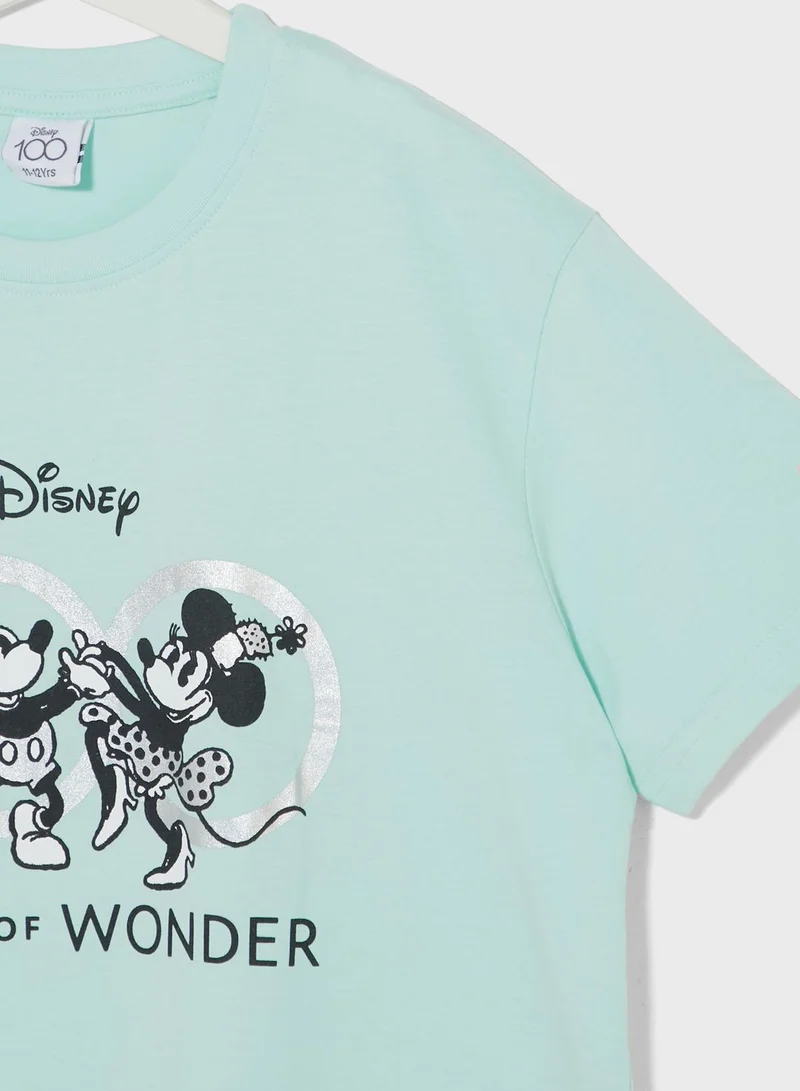 Disney Mickey Mouse Girls Mickey Mouse Printed Boxy T-Shirt