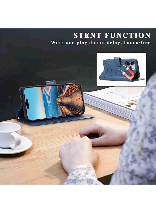 S-TOP Case For iPhone 13 Pro Max PU Genuine Leather Texture Embossed Line Phone Case - Image 5