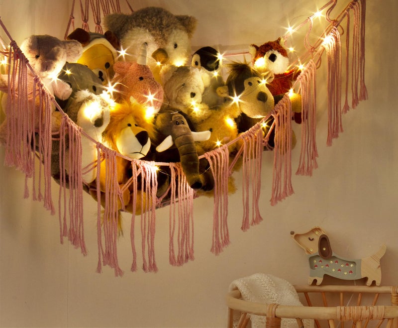 RelaxScene Stuffed Animal Hammock Corner Net with LED Light - Toy Storage Holder - Pink Cute Room Bedroom Decor for Teen Girls - Cute Bedroom Aesthetic Stuff for Baby Nursery Toddler Kids 8 - 10 - 12 Years Old - Image 3
