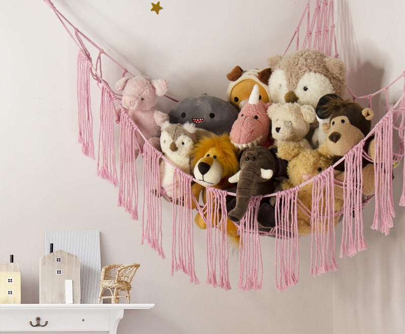RelaxScene Stuffed Animal Hammock Corner Net with LED Light - Toy Storage Holder - Pink Cute Room Bedroom Decor for Teen Girls - Cute Bedroom Aesthetic Stuff for Baby Nursery Toddler Kids 8 - 10 - 12 Years Old - Image 2