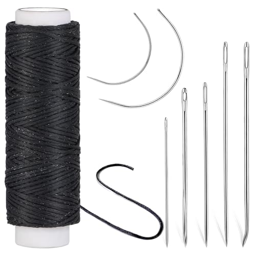 Ftyiwu Waxed Thread, Upholstery Needle and Thread 32 Yards with 7PCS Hand Sewing Needles for Home Upholstery Carpet Canvas Repair Leather Sewing (Black) - Image 1