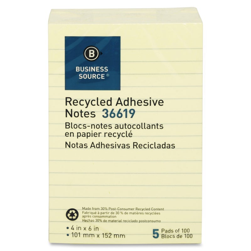 Business Source Yellow Adhesive Notes 4"x6" - Image 5