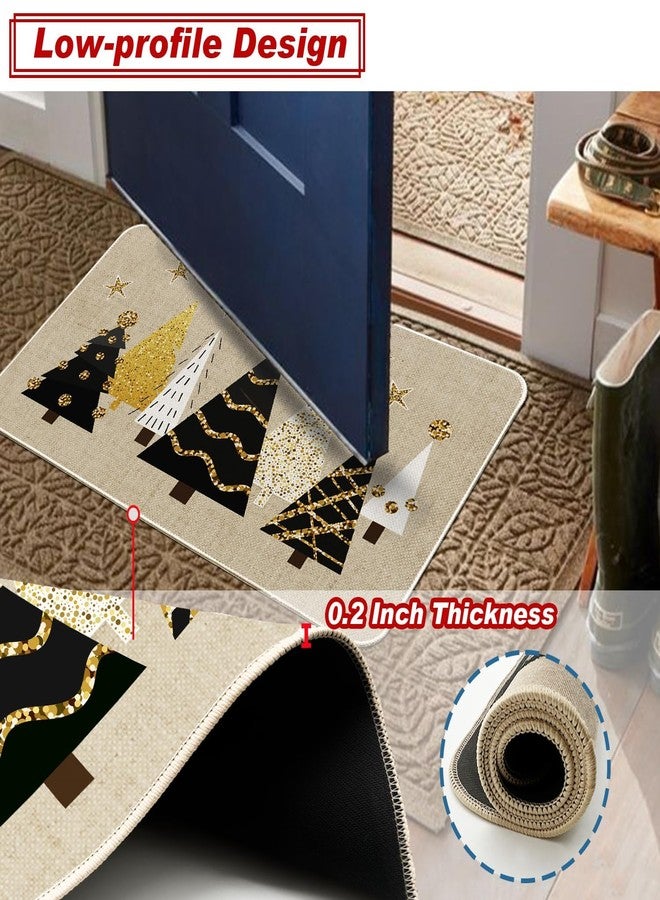 Baccessor Christmas Trees Doormat Winter Pine Tree Xmas Gold Decorative Front Welcome Door Mat Anti-Slip Rubber for Seasonal Holiday Entrance Floor Decoration 17 x 29 Inch - Image 4