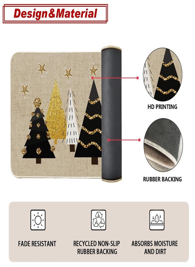 Baccessor Christmas Trees Doormat Winter Pine Tree Xmas Gold Decorative Front Welcome Door Mat Anti-Slip Rubber for Seasonal Holiday Entrance Floor Decoration 17 x 29 Inch - Image 5