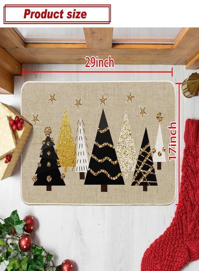 Baccessor Christmas Trees Doormat Winter Pine Tree Xmas Gold Decorative Front Welcome Door Mat Anti-Slip Rubber for Seasonal Holiday Entrance Floor Decoration 17 x 29 Inch - Image 2