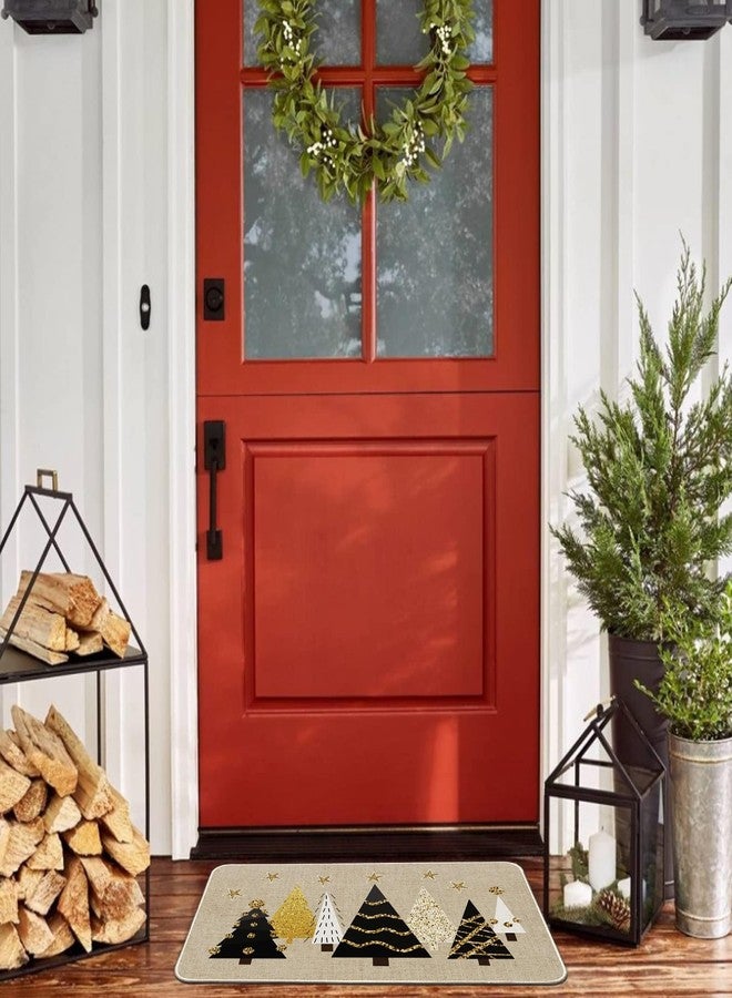 Baccessor Christmas Trees Doormat Winter Pine Tree Xmas Gold Decorative Front Welcome Door Mat Anti-Slip Rubber for Seasonal Holiday Entrance Floor Decoration 17 x 29 Inch - Image 3