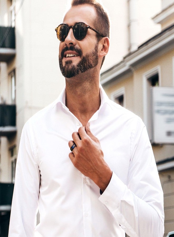 King Will خاتم زفاف رجال كينغ ويل من الفولاذ المقاوم للصدأ 316L - خاتم رجال فايكنغ بتصميم رموز شجرة الحياة وتطعيم صدف الأبالون، خاتم زفاف 8 مم بتشطيب أسود عتيق مضاد للحساسية ومناسب للراحة مقاس 11 - Image 5