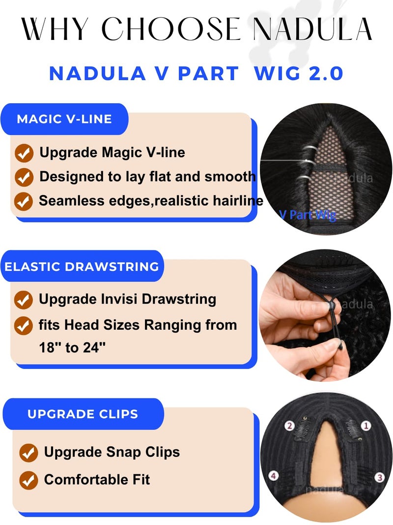 Nadula Ombre Brown Yaki Straight V Part Wig Human Hair with Drawstring No Leave Out EasiContour Vpart Wigs,Glueless Chestnut Brown Highlight Clip in V-part Yaki Wig, Upgrade Yaki U Part Wig 16inch - Image 4