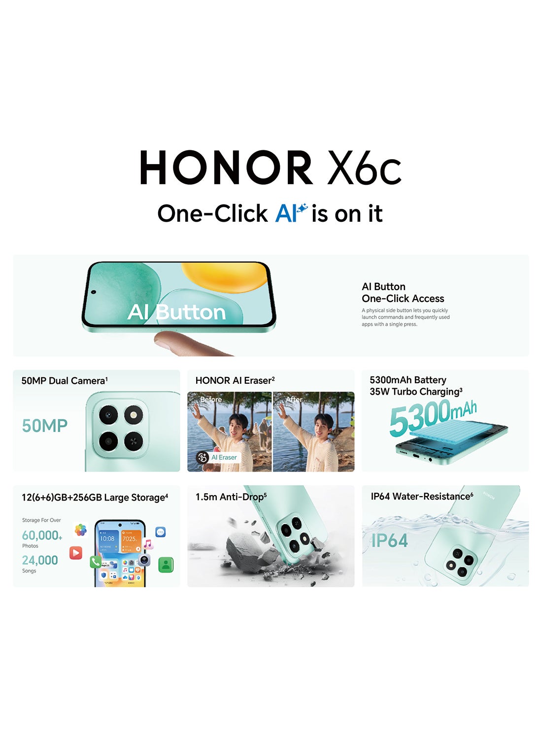 Honor X6c Dual SIM 4G 6GB RAM 256GB Middle East Version - Midnight Black