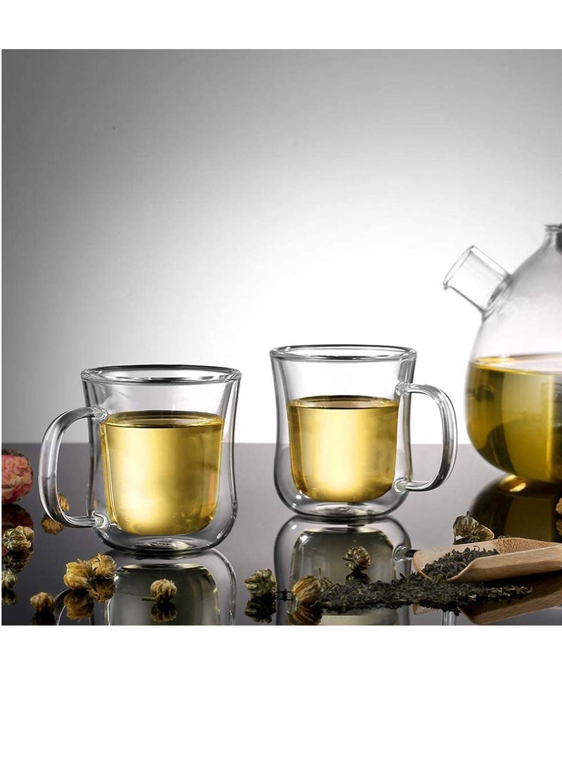 ماركة غير محددة - طقم أكواب الإسبريسو MAKAINGTEC من 2، أكواب زجاجية مزدوجة الجدار مع مقبض، للقهوة، والشاي، والإسبريسو، والكابتشينو، واللاتيه سعة 220 مل - Image 1