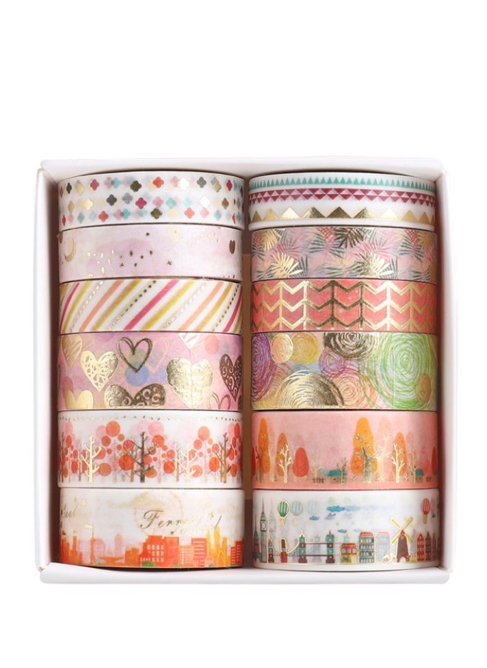 OASIS-TH 12 Rolls Bronzing Paper Tape Set, washi tape Floral Silver Foil Masking 15mm Width Suitable for Decorating Hand Account Diary Photos DIY Scrapbook Card Crafts  - Image 4