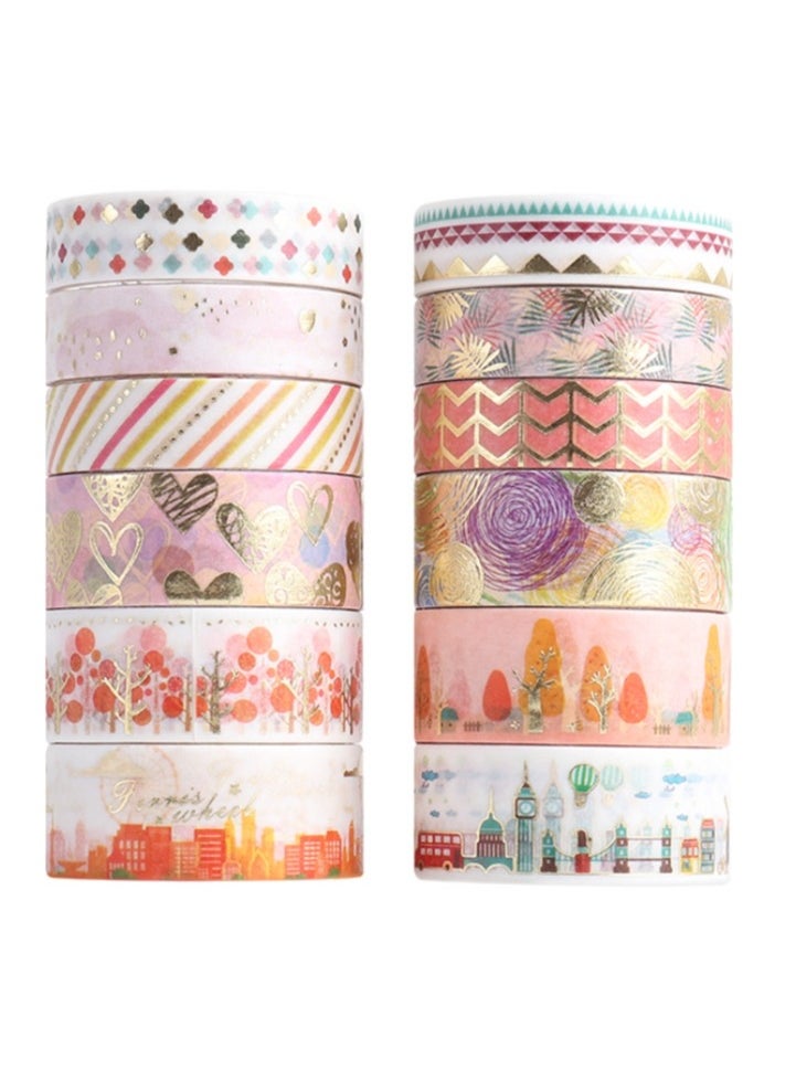 OASIS-TH 12 Rolls Bronzing Paper Tape Set, washi tape Floral Silver Foil Masking 15mm Width Suitable for Decorating Hand Account Diary Photos DIY Scrapbook Card Crafts  - Image 1