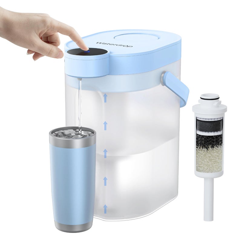Waterdrop ED06B Electric Water Filter Pitcher FreshTaste Rechargeable Dispenser 17Cup Instant Countertop Purifier Reduce Chlorine Lead Copper Purify Soften Water Does not Lower TDS Blue - Image 2