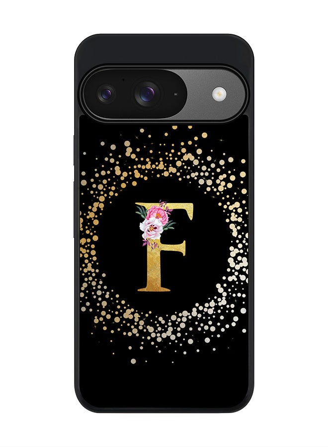 For Google Pixel 9 Case,Slim fit Camera Protection, Shockproof Thin Phone cover - Custom Monogram Floral - F ( Black )