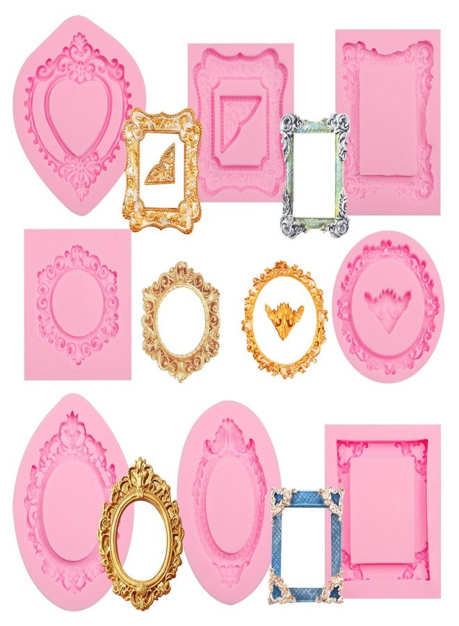 Xcake Lcook Vintage Photo Frame Silicone Molds, 8-Piece Set, Mini Baroque Style Picture Frame Fondant Mold for Cake Decoration Cupcake Topper Chocolate Candy Resin Crafts Clay, Ornate Heart - Image 1