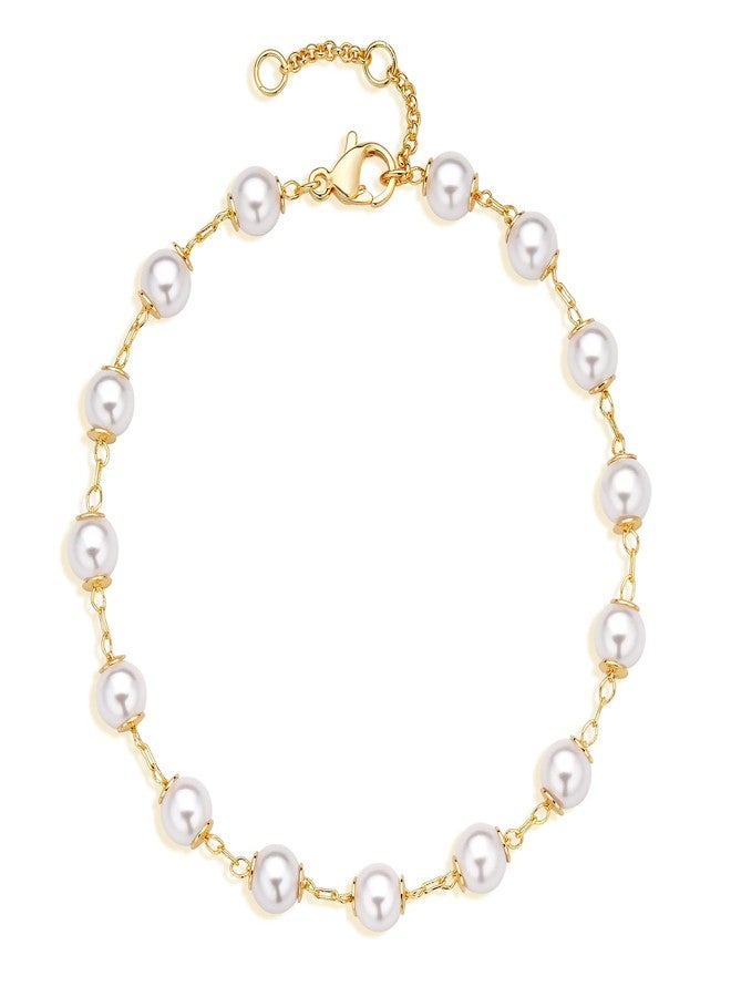 LOYATA Gold Bracelet 14K Gold Plated Dainty Pearl Chain Handmade Simple Jewelry Gift for Women - Image 1