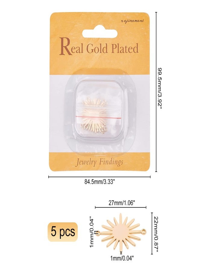 CHGCRAFT 5pcs Brass Links Sun Shaped Real 18K Gold Plated Connectors Link Pendant for DIY Bracelet Necklace Earring Jewelry Making, 27x22x1mm, Golden - Image 2