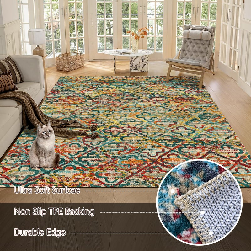 RUGSURE Washable Area Rugs, 4' x 6' - 1/6 Thick - Stain & Water Resistant Non-Slip - Perfect Resistant Rug for Living Room, Bedroom, Nursery, Pet & Child Friendly, Vibrant Colors Rugs, Multicolor - Image 5