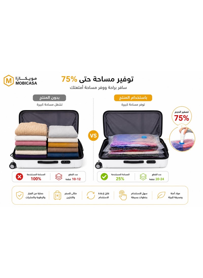كيس تفريغ الهواء للملابس مع صمام شفط – يوفر حتى 75% من المساحة – قابل لإعادة الاستخدام – مقاس 60×80 سم - Image 2